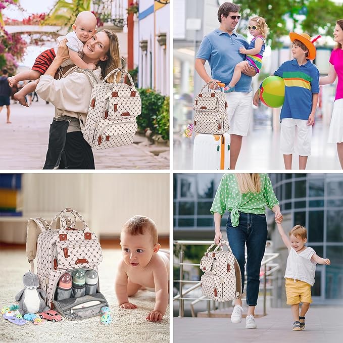 Baby Diaper Bag Backpack, Baby Bag for Girls Large Capacity with Stylish Flora, Travel Back Pack Multifunction Waterproof, Newborn Baby Registry Shower Gifts, Pink05