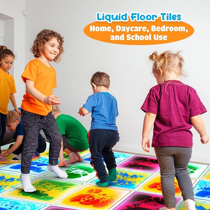 Sensory Floor Tiles for Kids Toddlers: 6 Pack Liquid Play Mats, 12"x12" Squares Autism Sensory Puzzle Pad, Lava Tiles Games Dance Step Pads, Preschool Classroom Montessori Gross Motor Daycare Toys