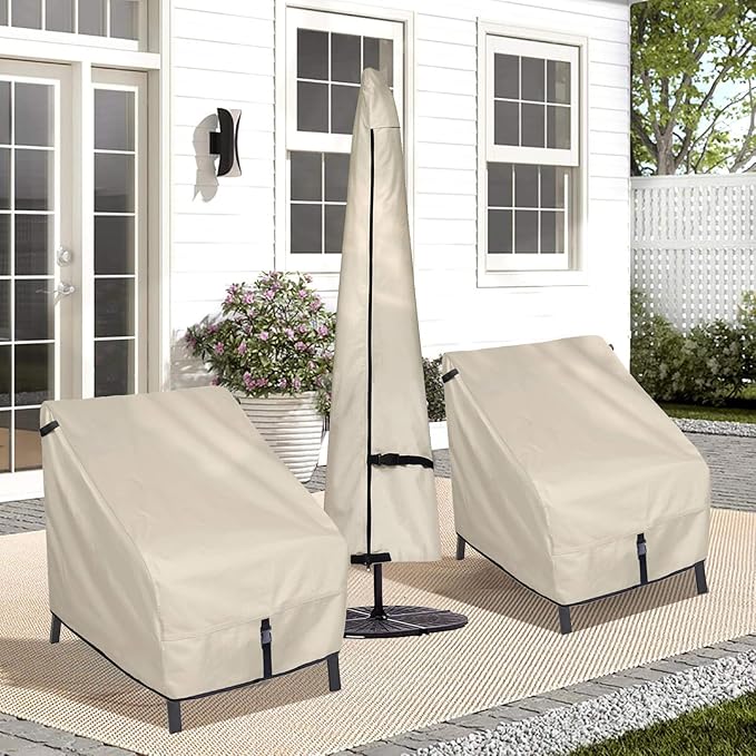 Porch Shield Patio Umbrella Cover - Outdoor Waterproof Garden Market Parasol Covers Fits Market Umbrella 7-10 Feet, Beige