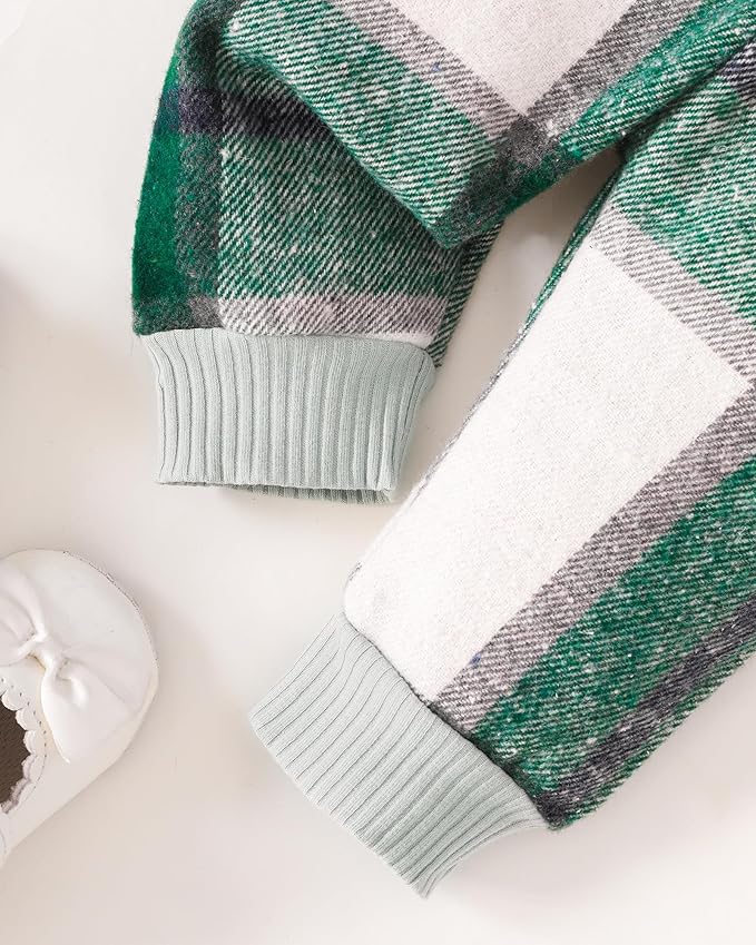 SUNNY PIGGY Baby Girl Clothes Newborn Outfits Infant Ruffle Romper 0-18M Fall Winter Flower Plaid Pants Clothing Set