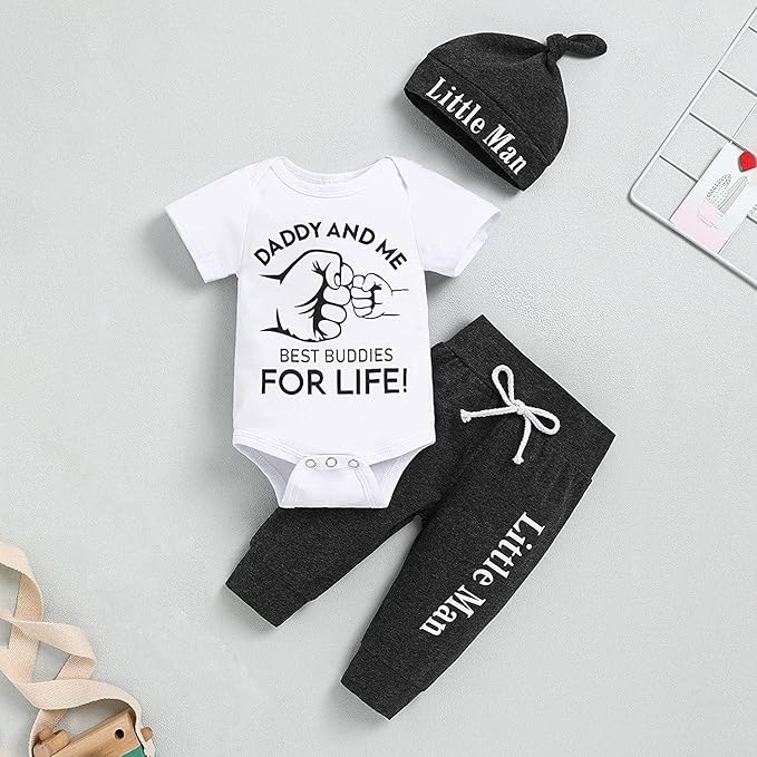 Newborn Infant Baby Clothes Long Sleeve Romper + Pants + Hat 3PCS Outfits Set
