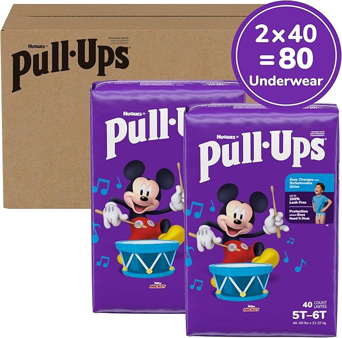 Pull-Ups Boys' Potty Training Pants, Size 5T-6T Training Underwear (46-60 lbs), 80 Count (2 Packs of 40)