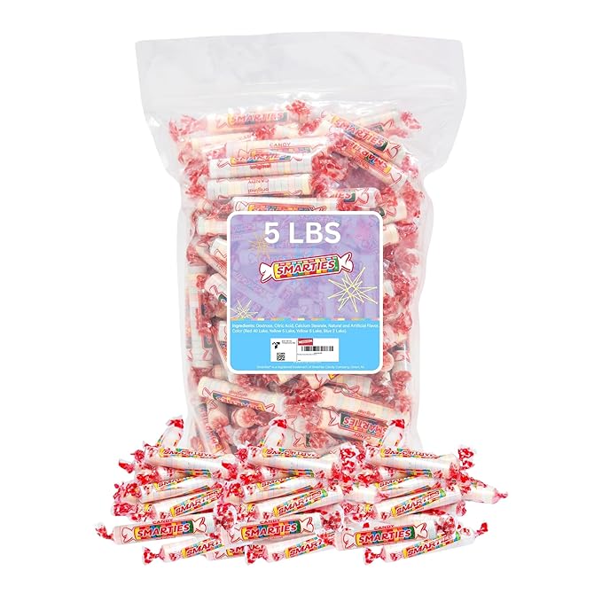 Smarties Candy Bulk Rolls Original Flavor - Gluten & Vegan Free - Classic Sweetness From Family Owned Company Since 1949, Peanut Free & Dairy Free - Perfect Halloween Candy - 5 Pound Bag