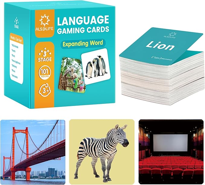 100 Nouns Flash Cards for Toddlers, Expanded Vocabulary Cards with Videos, Preschool Learning Flashcards, Noun Picture Cards for Speech Therapy Material ABA Therapy| Language Builder Card