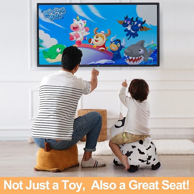 iPlay, iLearn Bouncy Pals Dairy Cow Hopping Horse, Plush Inflatable Animal Hopper, Indoor n Outdoor Ride on Jumping Bounce Toys, Birthday Gift for 18 Months 2 3 4 5 Year Old Kids Toddlers Boys Girls
