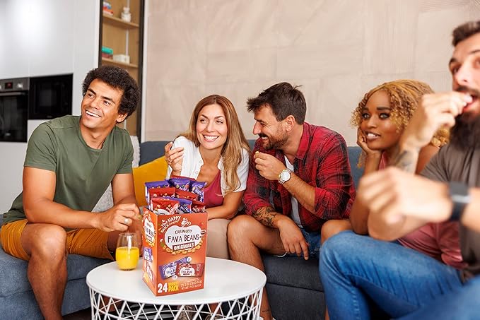 The Happy Snack Company Fava Beans Variety Pack 24 x 1 oz (Smoky BBQ Flavor and Pizza Flavor).Gluten free. Nut free. Dairy free. Non-GMO and Vegan. 5g Protein & 130 Cals.