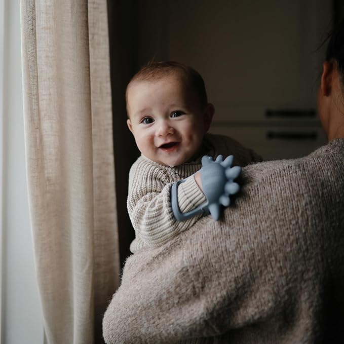 mushie Silicone Baby No-Drop Dino Teether Toy