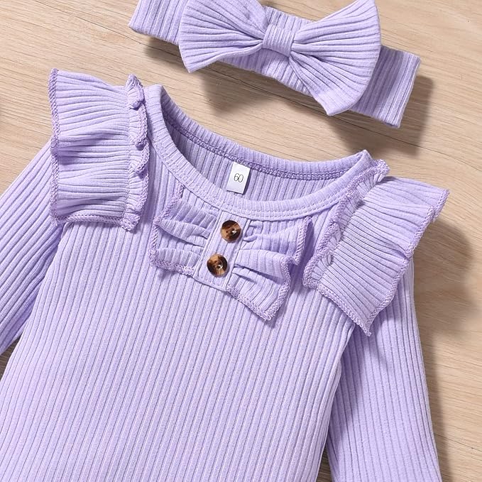 Aalizzwell Preemie Newborn Infant Baby Girls Clothes Ribbed Bodysuit Pants Set Fall Winter Outfits