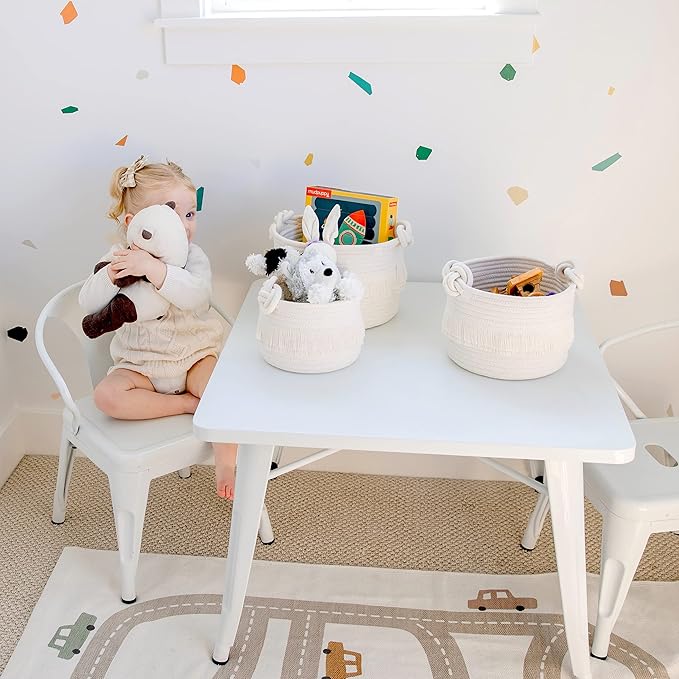 NaturalCozy 3-Piece Decorative Storage Basket Set – Cotton Rope Woven Baskets for Organizing! Small Storage Bins for Nursery Baby Stuff, Gift, Montessori, Dog Toy Bin, Cat Toys, Bathroom Shelves