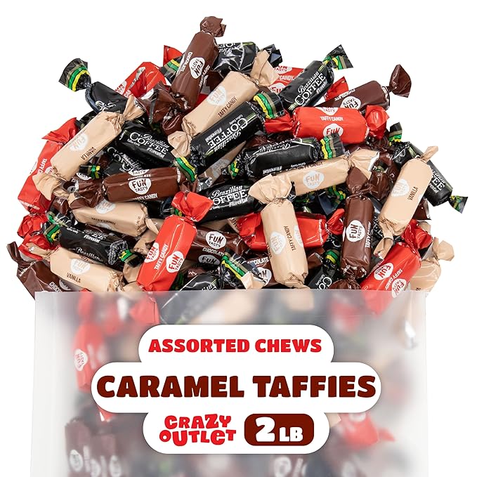 Taffy Candy Mix - 2 Pound Bag (150 Count) - Individually Wrapped Vanilla, Chocolate, Strawberry Caramels and Coffee Chews - Assorted Candy Variety Pack