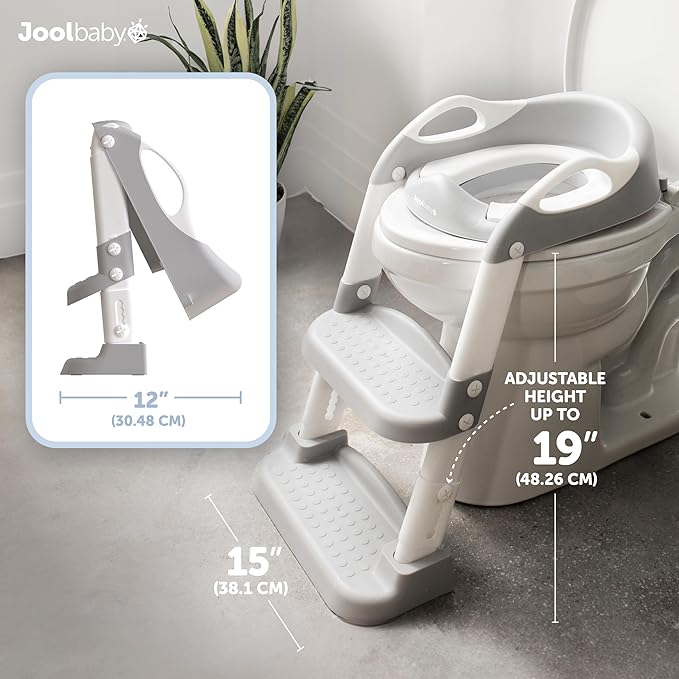 Jool Baby Potty Training Seat with 2 Step Ladder for Toddlers - Splash Guard, Adjustable Height (Gray)