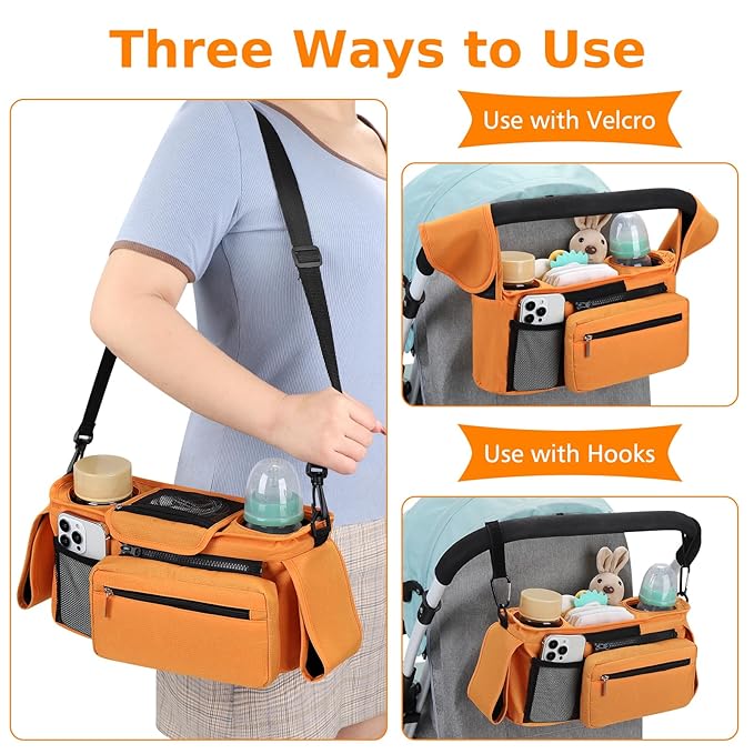 Accmor Universal Stroller Organizer with Insulated Cup Holder Detachable Phone Bag and Shoulder Strap,Stroller Bag Caddy Organizer Fits for Uppababy, Baby Jogger, Britax Strollers
