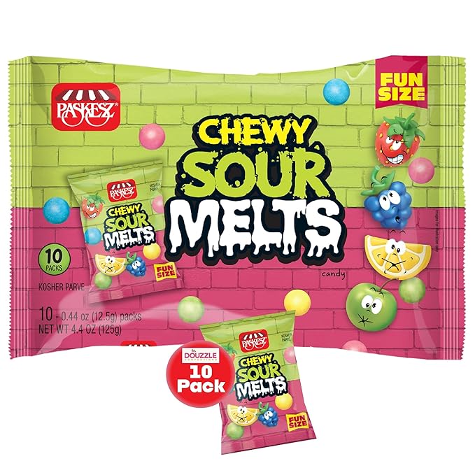 DOUzzle Back To School Chewy Sour Melts Candy Fun Size (10 Count, 1 Pack) Individually Wrapped, Party Favor, Goodie Bag & Pinata Filler - Kosher Parve