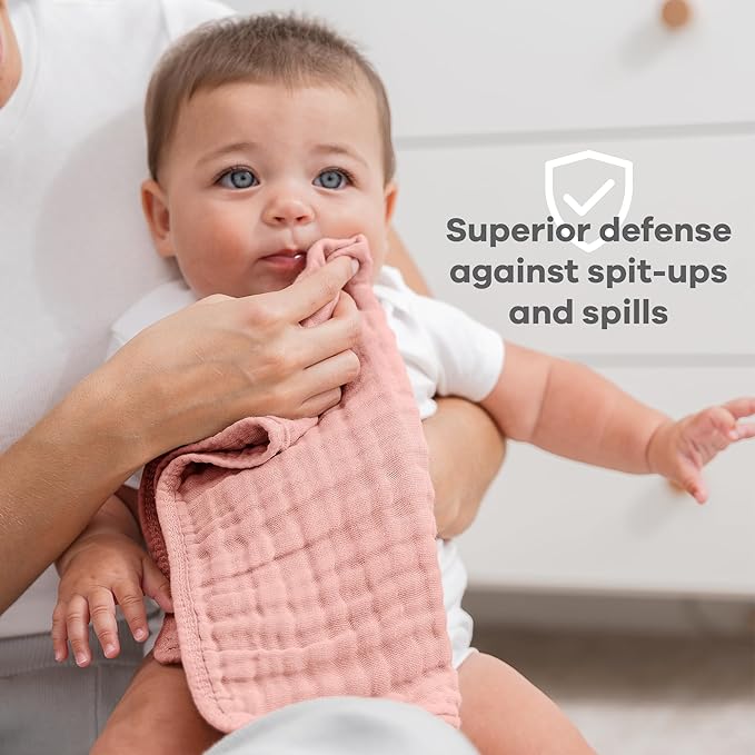Comfy Cubs Muslin Burp Cloths 20" x 10", Pack of 6 - Large, 6-Layer, Ultra Absorbent 100% Cotton for Baby Drool and Messes - Soft, Safe & Gentle Baby Burp Cloths for Boys & Girls - Bold Blush