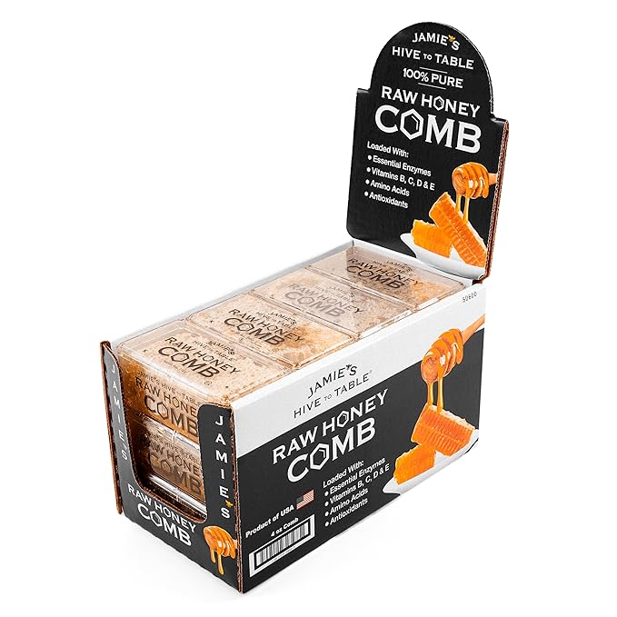 Jamie's Hive To Table 100% Raw Honeycomb, 48 Oz (Pack of 12) – All-Natural Pure Georgia Honeycomb – Fresh Georgia Honeycomb with Bee Pollen and Propolis, No Additives or Preservatives, Non-GMO
