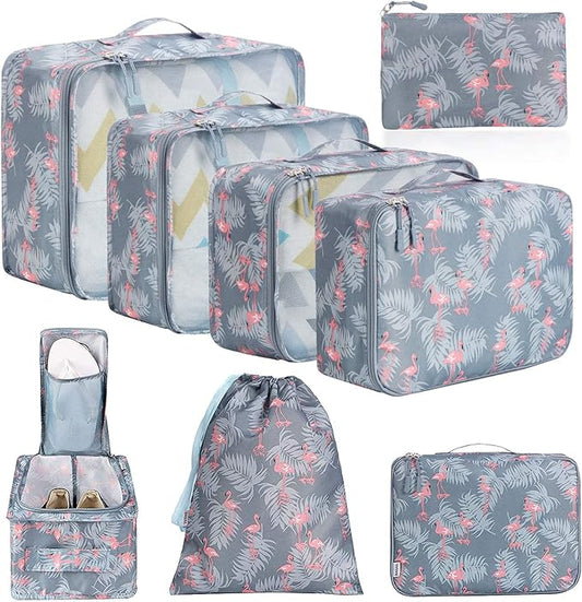BAGAIL 8 Set Packing Cubes Luggage Packing Organizers for Travel Accessories (Red Flamingo)