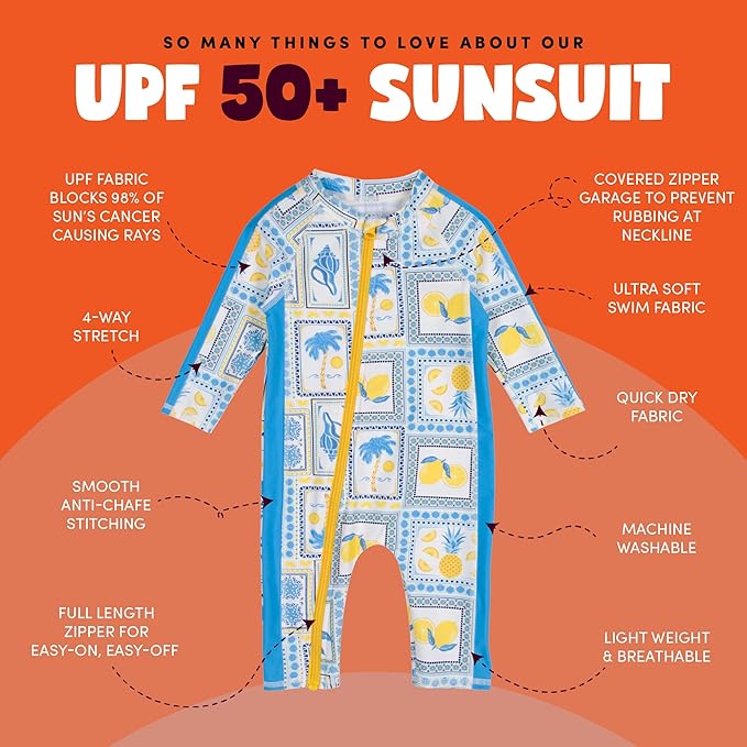 SwimZip Boys' Long-Sleeve UPF 50+ Swimsuit for Baby, Toddler, & Little Boys