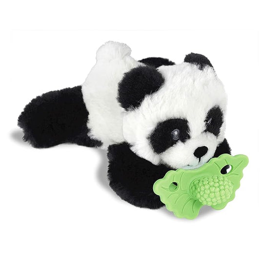 RaZbaby Panda RaZbuddy w/RaZberry Teething Relief Pacifier – Soothes Sore Gums w/Nature-Inspired Texture, 100% BPA-Free Silicone Teether, Detachable Stuffed Animal – 3 Months+ Teether, Mint
