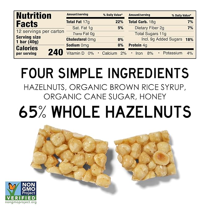 South 40 Snacks Crunchy Hazelnut Bar, Just 4 Ingredients, Touch of Honey (40g Bar, Pack of 12)