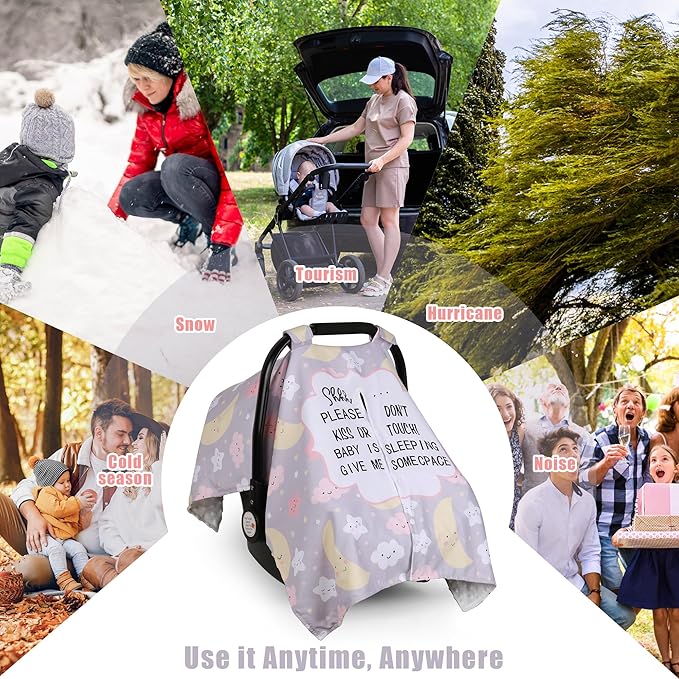 Metplus 2 in 1 Writing Style Baby Car Seat Cover, Car Seat Canopy for Babies, Mom Multiuse Nursing Cover, Minky Baby Carrier Covers, Newborn Boy Girl, Peekaboo Opening