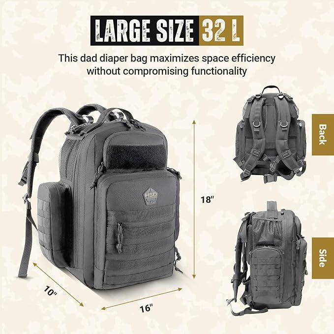 HighSpeedDaddy - Baby Diaper Backpack, Military-Grade, Waterproof, Compact Baby Travel Bag with Diaper Changing Mat