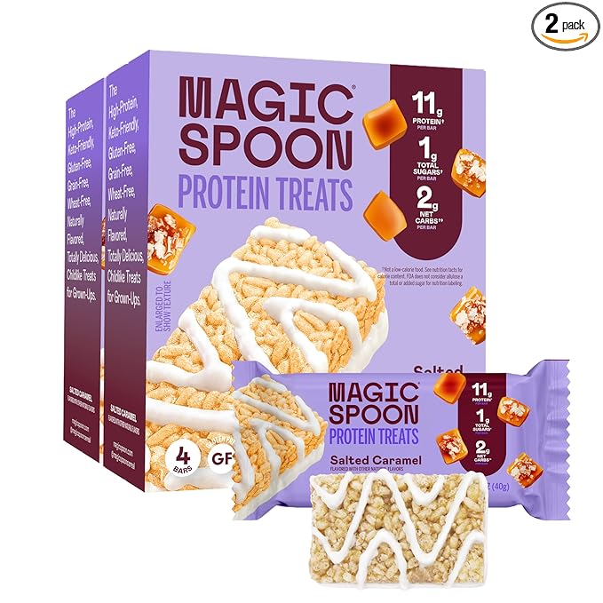 MAGIC SPOON Treats - High Protein, Low Carb, Keto Friendly, Low Sugar, Gluten Free, Crispy Protein Bar Cereal Bar, On-The-Go Healthy Snack (Salted Caramel, 8 Bars)