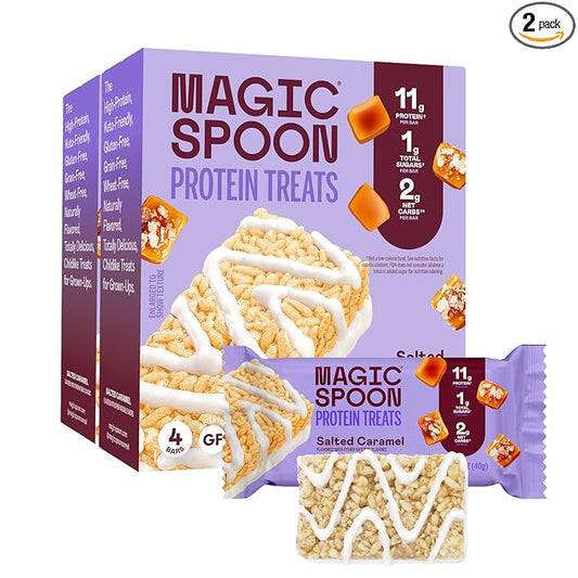 MAGIC SPOON Treats - High Protein, Low Carb, Keto Friendly, Low Sugar, Gluten Free, Crispy Protein Bar Cereal Bar, On-The-Go Healthy Snack (Salted Caramel, 8 Bars)