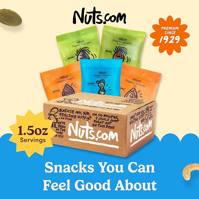 Nuts.com – Organic Dried Fruit and Nuts Variety Box – Gourmet Assortment for Summer and Festive Gifts – Includes Organic Cashews, Almonds, Walnuts, Raisins, and Trail Mix