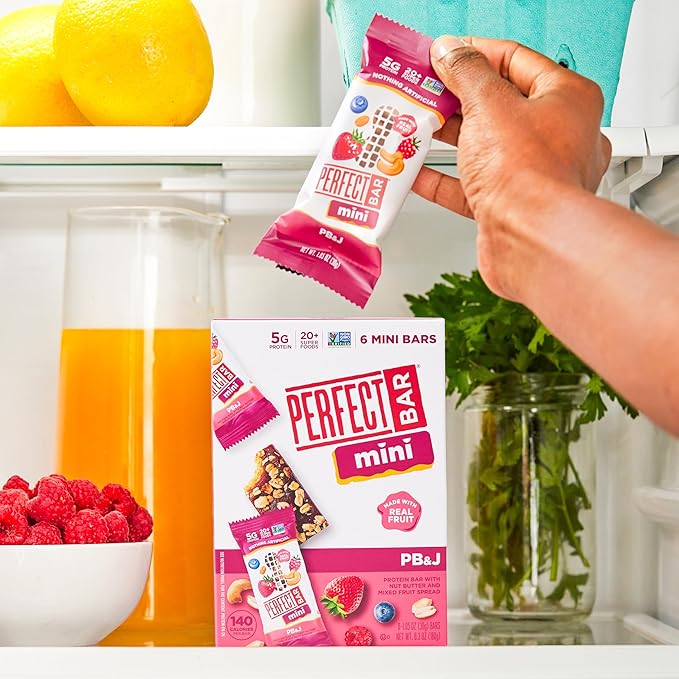 Perfect Bar Mini, PB&J Protein Bar, Protein Snack, Snack Bar, Gluten Free, Soy Free, Non GMO, No Sugar Alcohols, 1.5 Ounce Bar, 18 Count