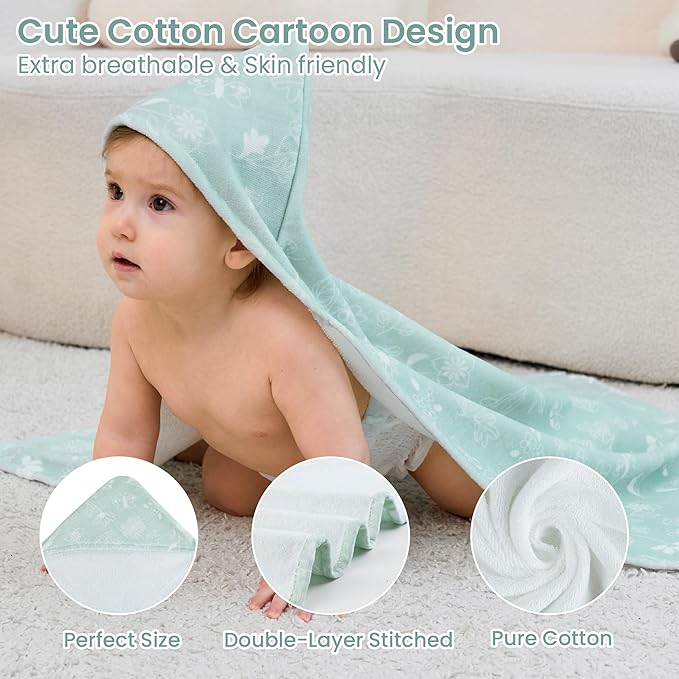 Mooreeke 2 Pack Toddler Towels - 100% Cotton Toddler Hooded Towels - Soft Baby Bath Towel with Hood for Newborn - Comfort Towel for Baby Girls and Boys - Animal Shaped (Flower & Star)