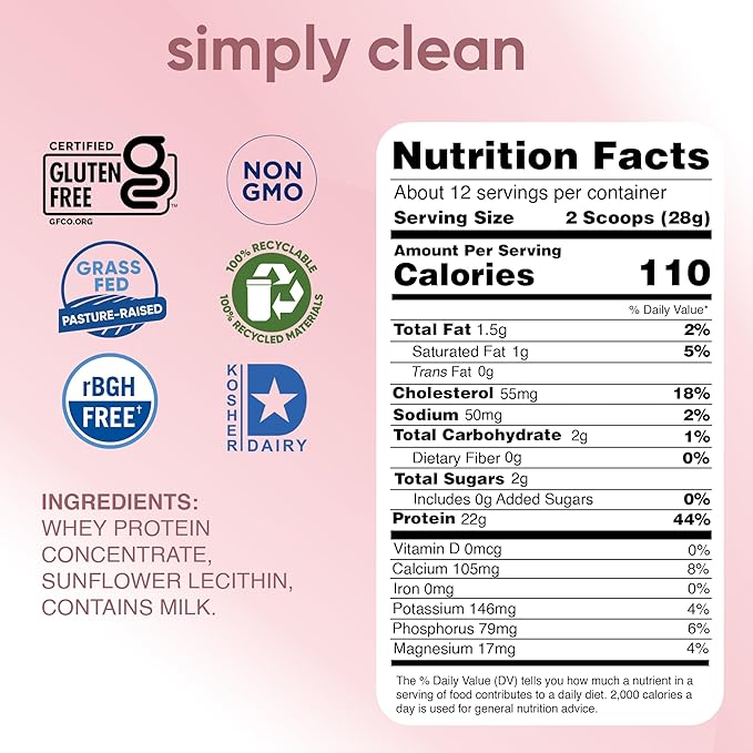 Simply tera's Pure Whey Protein Powder - Grass Fed Whey Protein Powder, Clean Protein Powder, Natural Protein Powder with Whey Protein, Unflavored Protein Powder, Non-GMO, Kosher, Unsweetened - 12 Oz