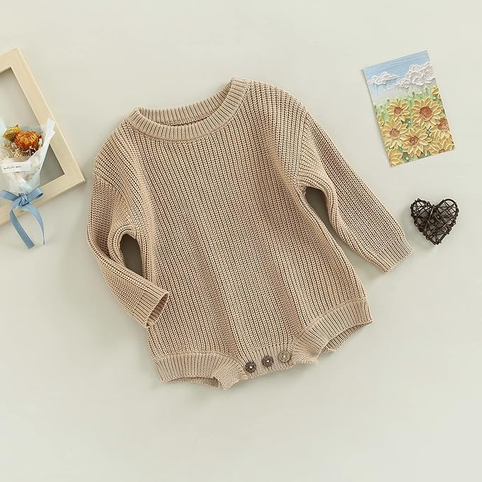 FYBITBO Baby Girl Boy Sweater Knit Oversized Pullover Sweatshirt Romper Onesie Warm Fall Winter Clothes Outfit Newborn