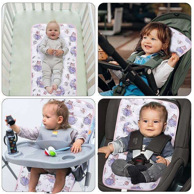 Baby Stroller Cushion,Infant Car Seat Insert-Reversible Universal Breathable and Soft Newborn Stroller Mat,100% Cotton Cover Toddler Seat Pad Liner-34x78cm,1 Pack(Fox+Pink Dots)