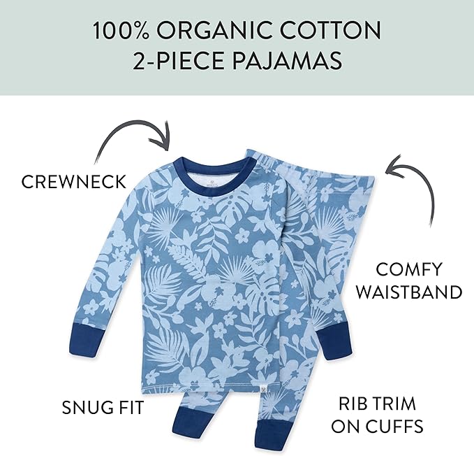 HonestBaby 2-Piece Pajamas Sleepwear Pjs 100% Organic Cotton for Baby, Toddler, Kids, Boy