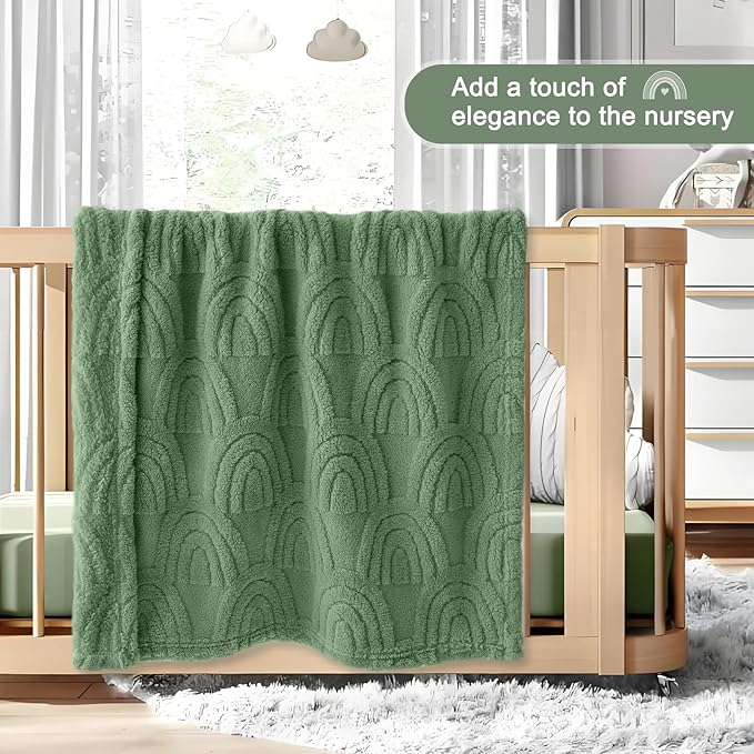 HOMRITAR Baby Blanket for Boys Super Soft Fluffy Fleece Rainbow Blankets Warmer Comfy Reversible Shaggy Cozy for Toddler Baby Nursery Stroller Crib Shower Gifts, Olive, 30 x 40 Inches