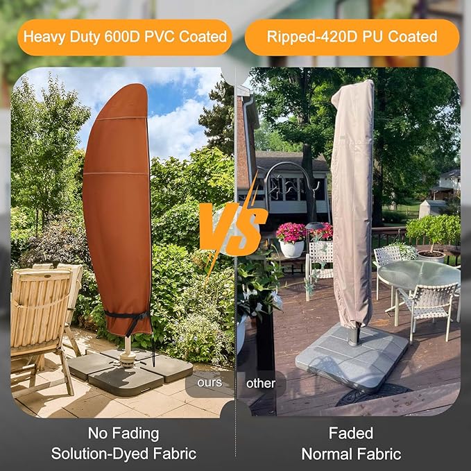 NettyPro Patio Umbrella Cover Outdoor Waterproof Cantilever Offset Parasol Banana Umbrella Cover Fits 10ft to11ft, Brown