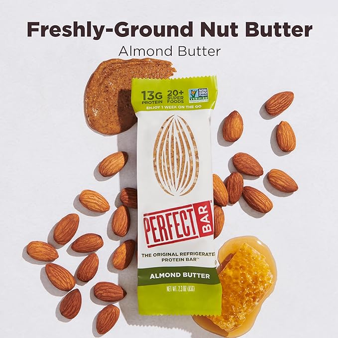 Perfect Bar Original Refrigerated Protein Bar, Almond Butter, 2.5 Ounce Bar, 8 Count (Pack of 3)
