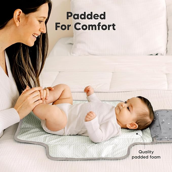 KeaBabies Portable Diaper Changing Pad - Large Waterproof Baby Changing Mat, Compact Travel Diaper Clutch, Functional Pockets Fit Newborn Essentials, Wipeable & Padded Baby Changer (Woodland)