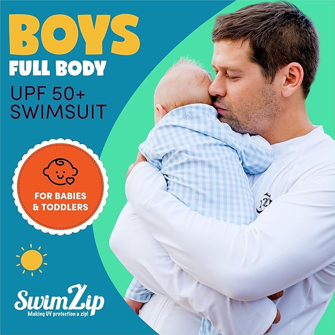 SwimZip Boys' Long-Sleeve UPF 50+ Swimsuit for Baby, Toddler, & Little Boys