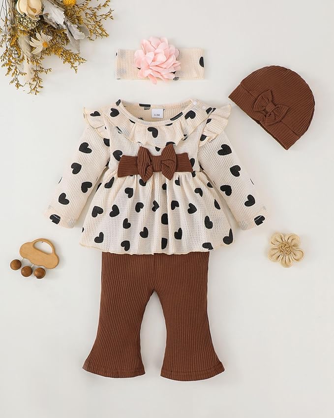 Renotemy Preemie Newborn Baby Girl Clothes Infant Romper Fall Winter Outfits Gifts for Girls Cute Bell Bottoms Pant Sets