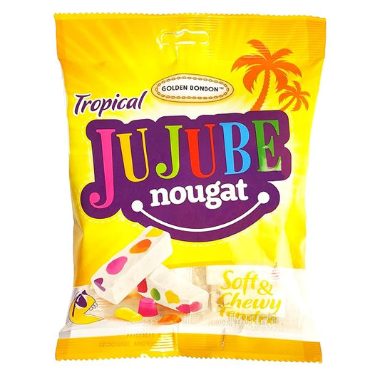 Golden Bonbon Italian Jujube Nougat Candy, Soft and Chewy With Fruity Jelly Beans Original Recipe (4.2 Oz, Tropical)