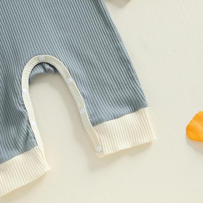 fhutpw Newborn Baby Boy Clothes Ribbed Knit Bodysuit 3 6 Months Infant Fall Long Sleeve Splicing Color Romper Jumpsuit & Hat