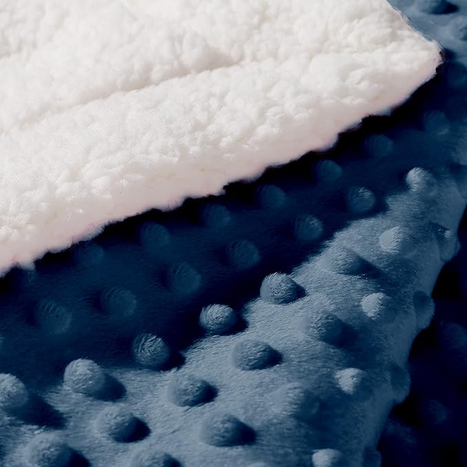 CREVENT Cozy Soft and Warm Sherpa Baby Blanket for Infant Toddler's Crib Cot Stroller Gift for Baby Girls All Season Use(30"X40" Navy Dot)