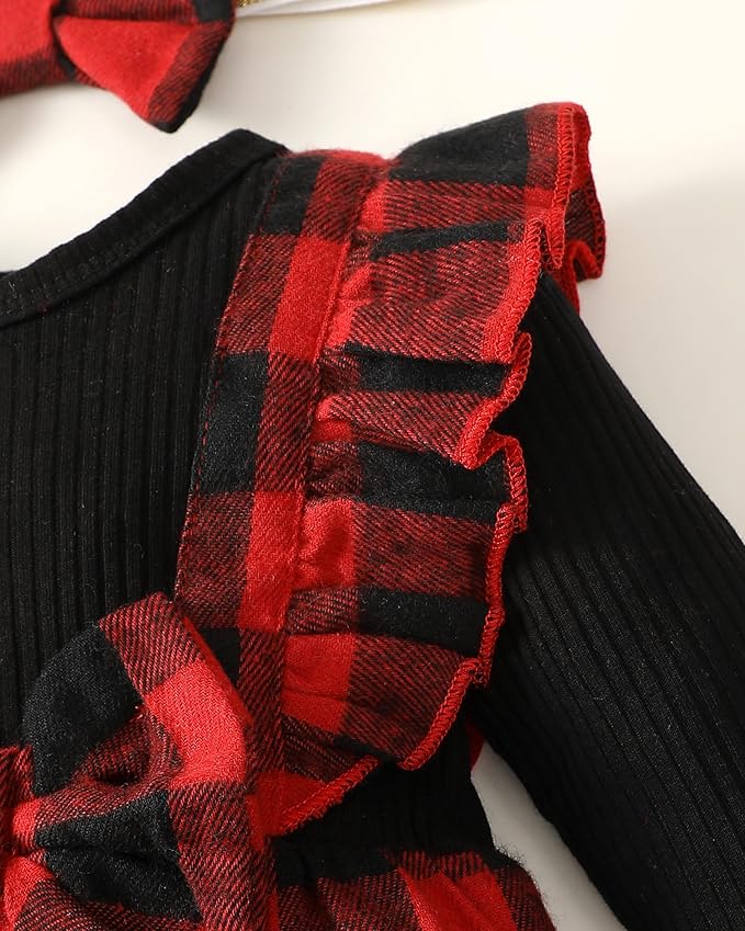 Newborn Infant Baby Girl Clothes Fall Winter Plaid Long Sleeve Jumpsuit One Piece Romper Bodysuit Baby Overalls Outfits