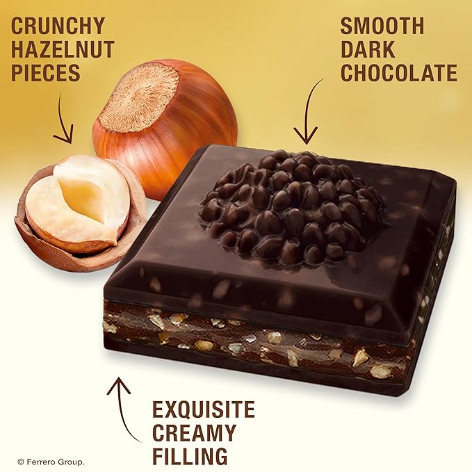 Ferrero Rocher Premium Chocolate Bars, 8 Pack, Dark Chocolate Hazelnut, 3.1 oz Each