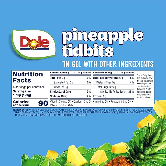 Dole Fruit Bowls Pineapple in Lime Flavored Gel Snacks, 4oz 24 Total Cups, Gluten & Dairy Free, Bulk Lunch Snacks for Kids & Adults