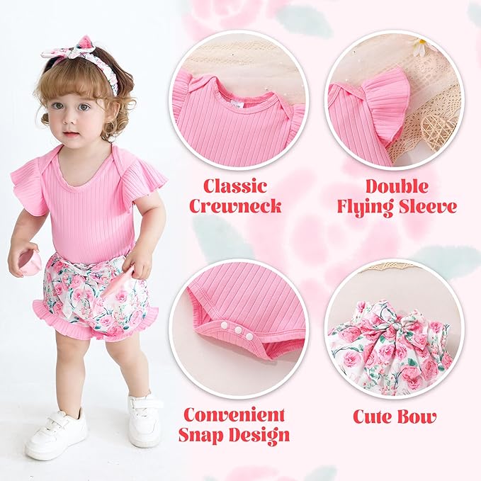 Tiny Cutey Newborn Infant Baby Girl Clothes Romper Floral Shorts Set Summer Outfits Baby Girls' Clothing