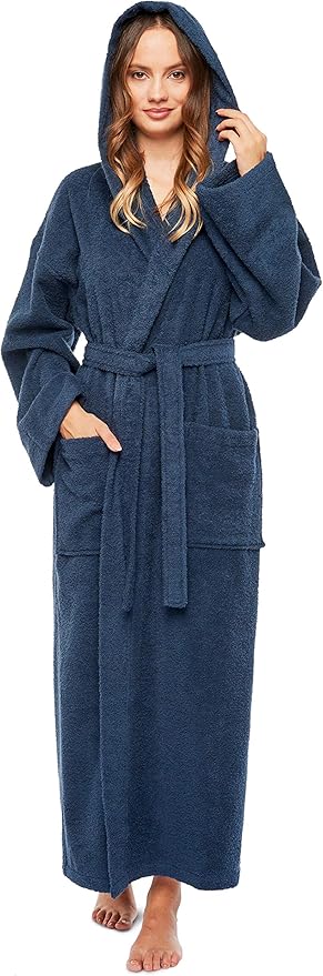 Arus Women's Hooded Classic Bathrobe Turkish Cotton Robe with Full Length Options