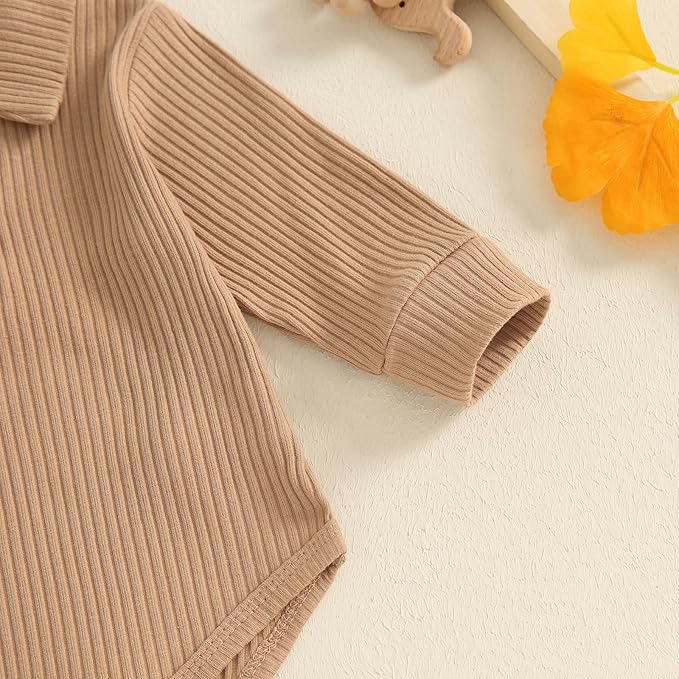 Newborn Baby Boy Girl Clothes Ribbed Knitted Long Sleeve Romper Pants Solid Cotton Infant Fall Winter Outfits 2Pcs