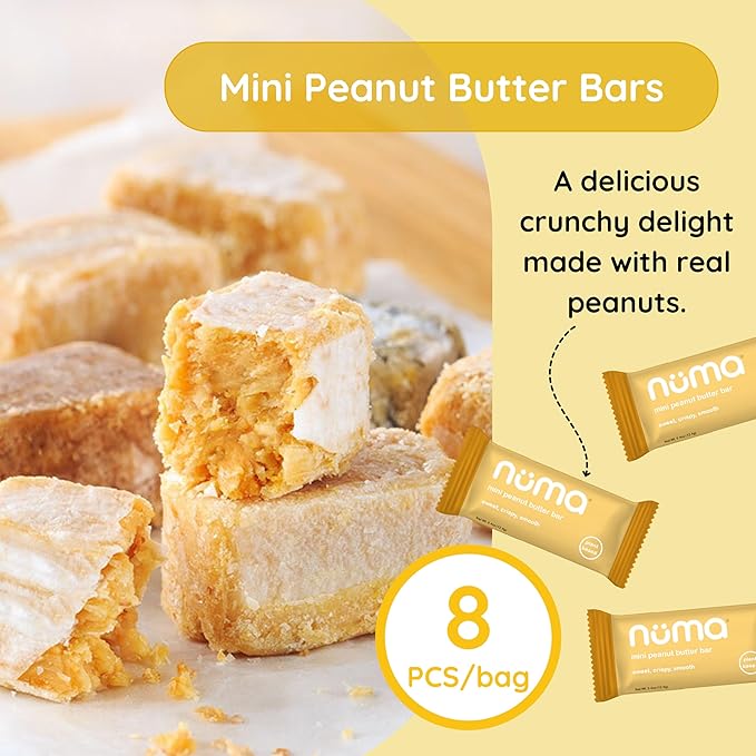 Numa Foods Mini Peanut Butter Bars – Vegan, Low Sugar, High Protein, All Natural, Gluten Free – Crunchy Plant Based Peanut Butter Snacks – 3 Bags with 8 Individually Wrapped PB Bites